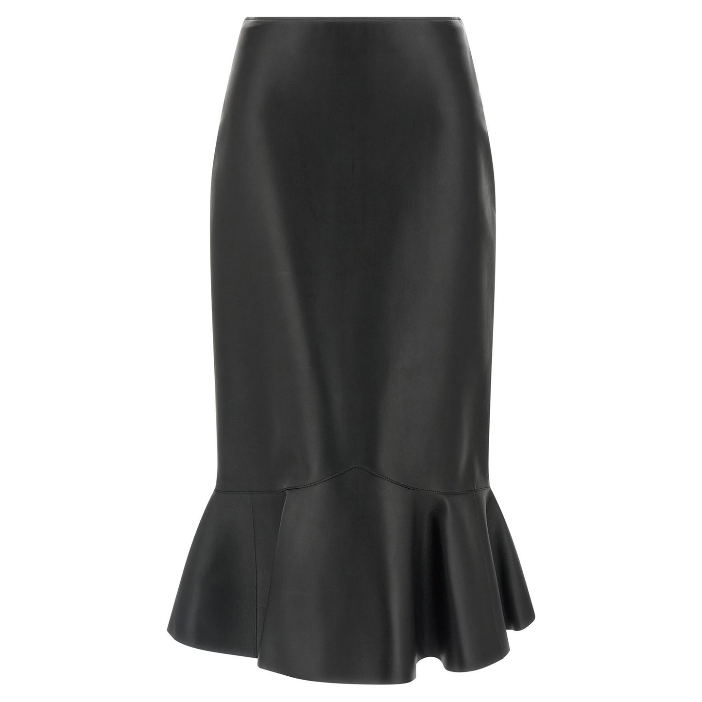 Fendi Black Lamb Leather Midi Skirt