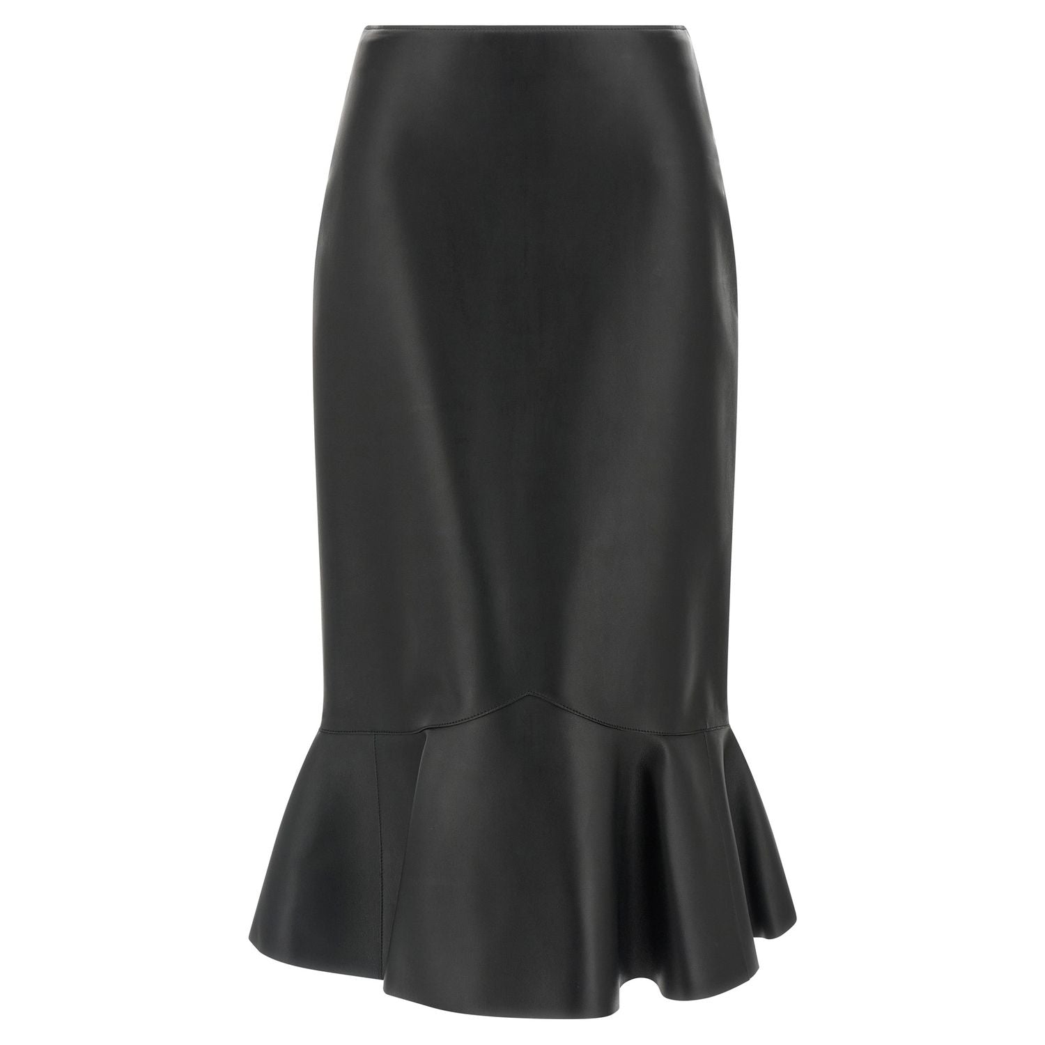 Fendi Black Lamb Leather Midi Skirt