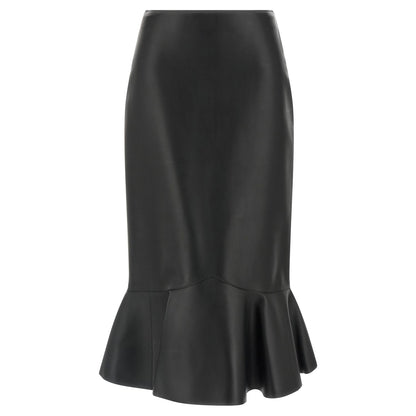 Fendi Black Lamb Leather Midi Skirt