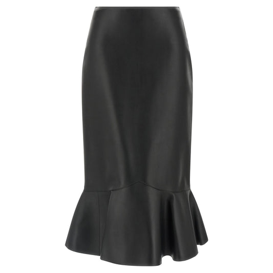 Fendi Black Lamb Leather Midi Skirt