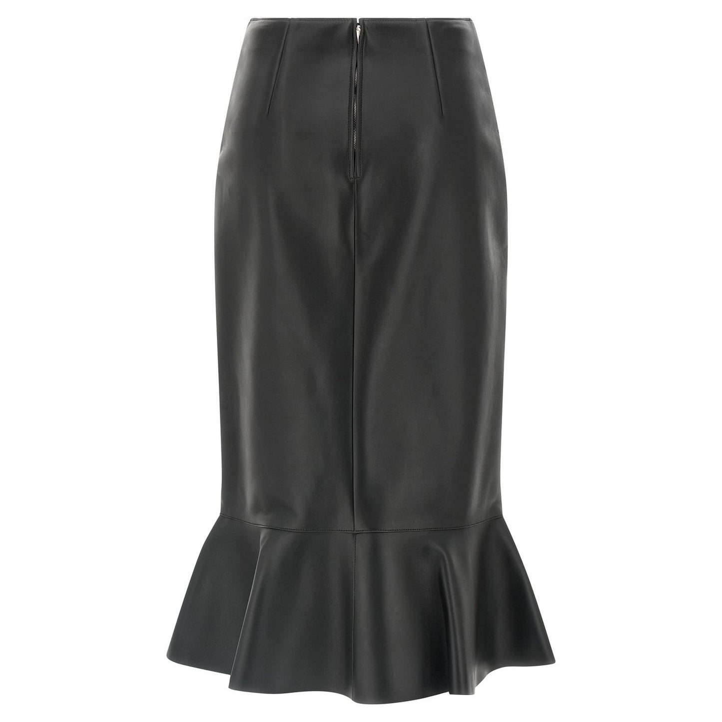 Fendi Black Lamb Leather Midi Skirt