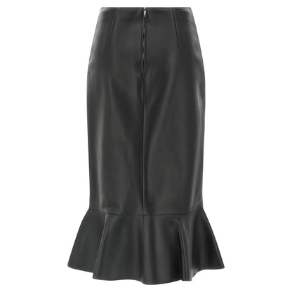 Fendi Black Lamb Leather Midi Skirt