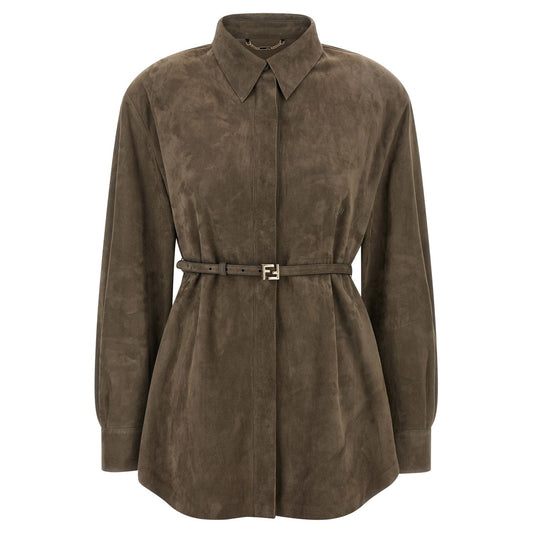 Fendi Gray Lamb Leather Blouse