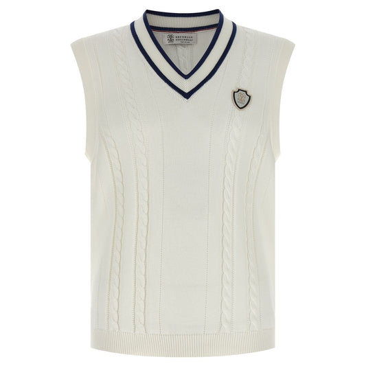 Brunello Cucinelli White Cotton Sleeveles Sweater