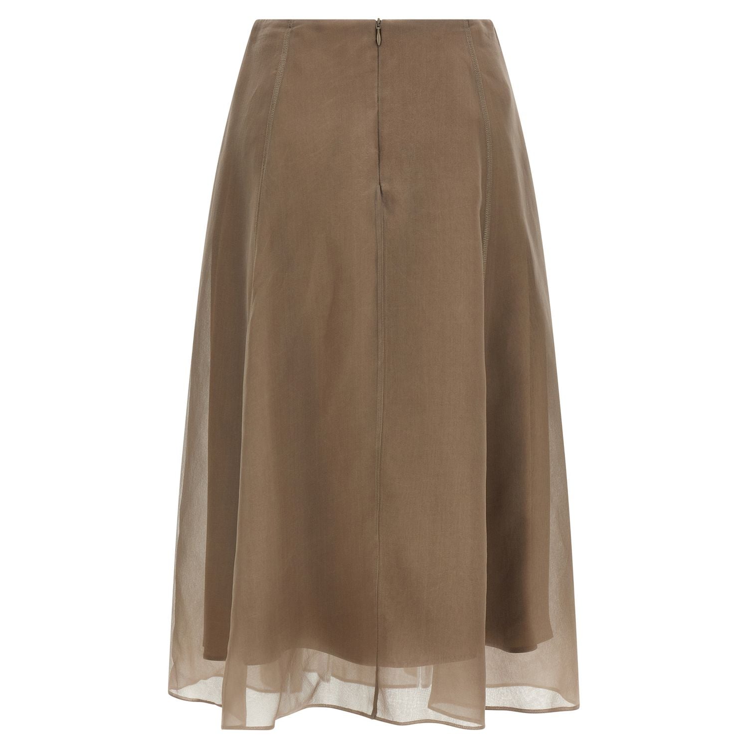 Brunello Cucinelli Beige Silk Midi Skirt