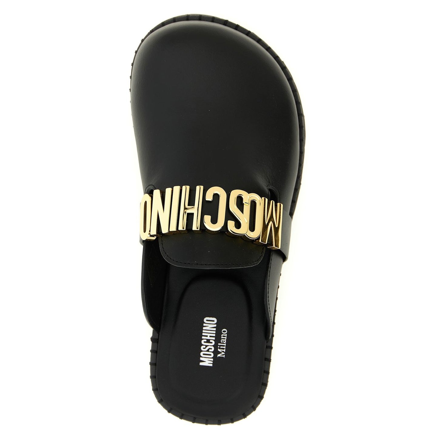 Moschino Black Calfskin Clogs