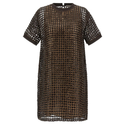Brunello Cucinelli Brown Silk Short Dress