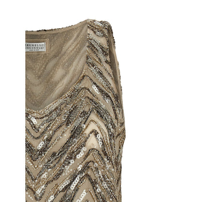 Brunello Cucinelli Beige Silk Tank Tops