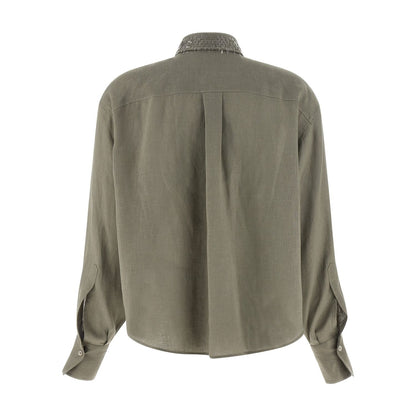 Brunello Cucinelli Bicolor Linen Blouse