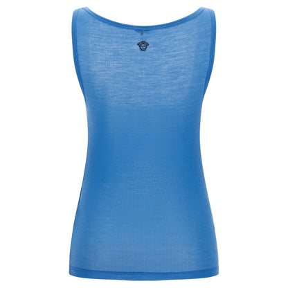 Versace Blue Virgin Wool Tank Tops