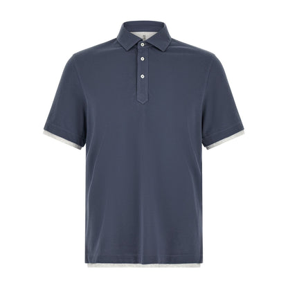 Brunello Cucinelli Blue Cotton Polo Shirt