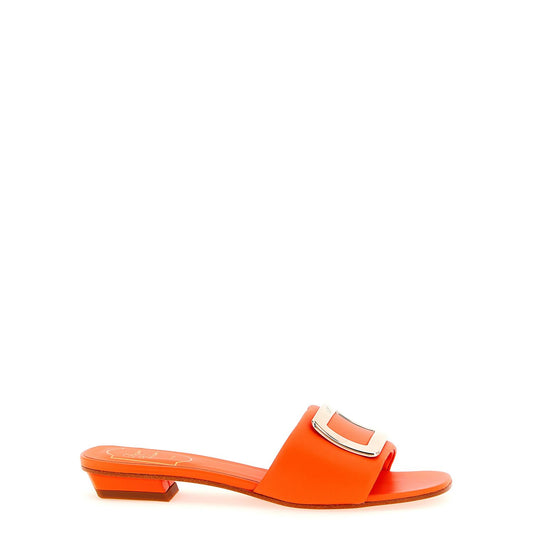 Roger Vivier Orange Lamb Leather Mid Heel Pumps