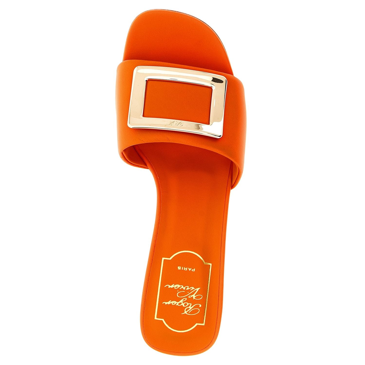 Roger Vivier Orange Lamb Leather Mid Heel Pumps