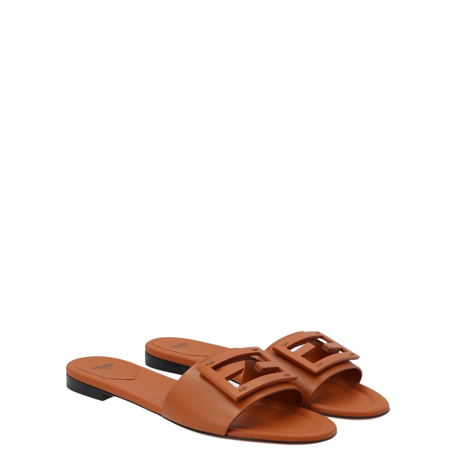 Fendi Brown Lamb Leather Slides