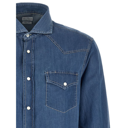 Brunello Cucinelli Blue Cotton Blouse
