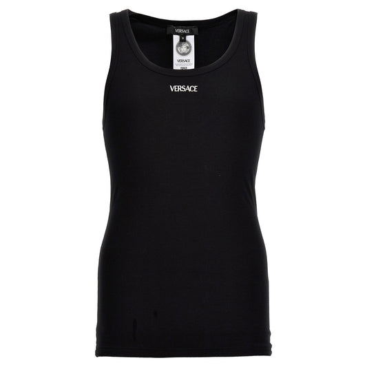 Versace Black Cotton Sleeveles T-Shirt