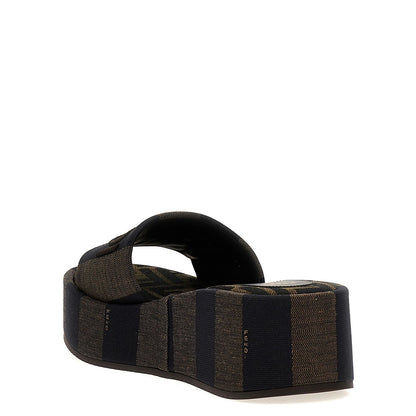 Fendi Brown Cotton Slides