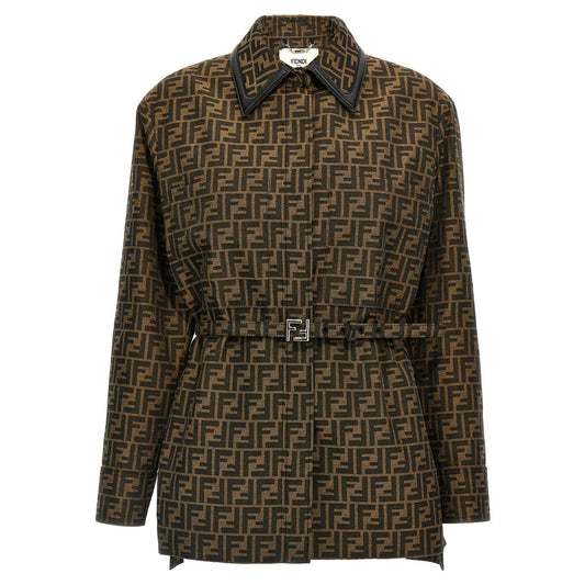 Fendi Brown Polyester Leather Jacket