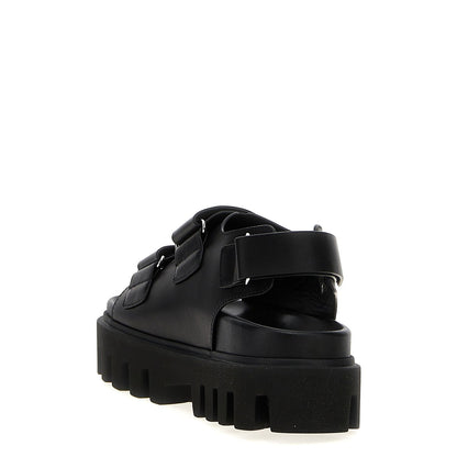 Alexander McQueen Black Calf Leather Bos Taurus Flat Sandals
