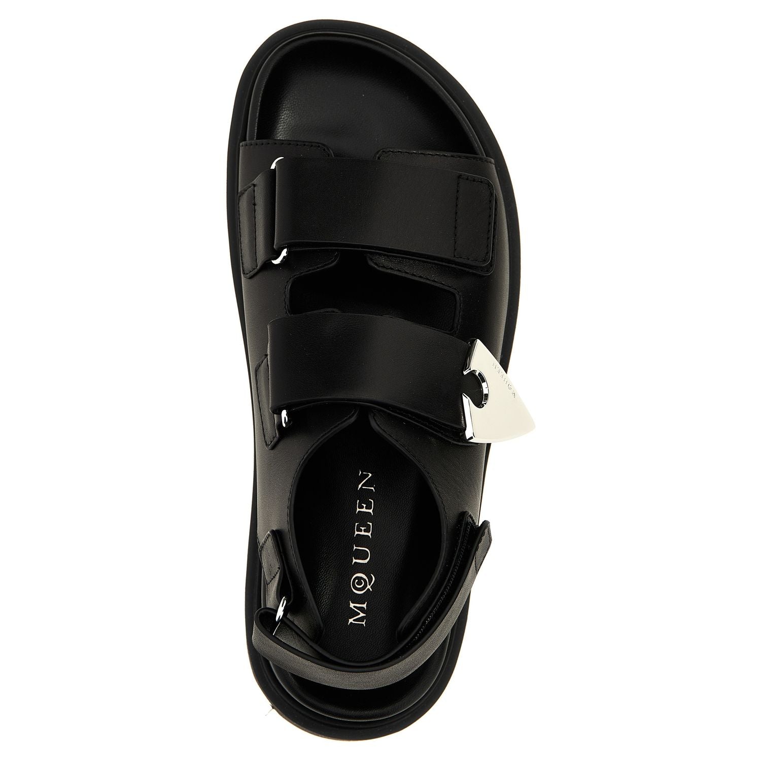Alexander McQueen Black Calf Leather Bos Taurus Flat Sandals