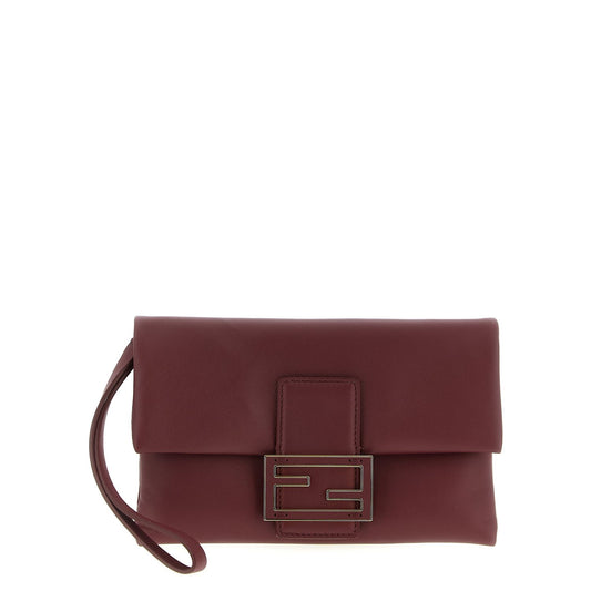 Fendi Bordeaux Lamb Leather Clutch Bag