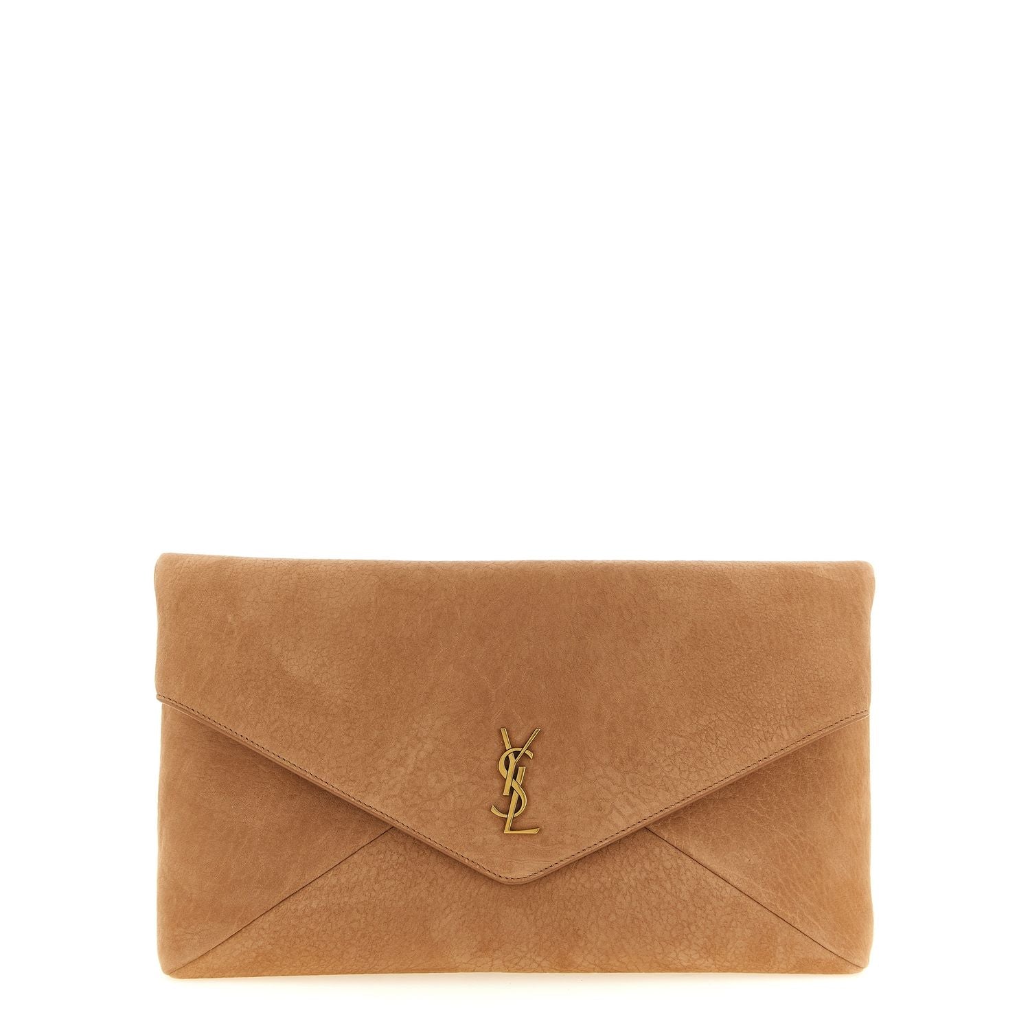 Saint Laurent Brown Lamb Leather Clutch Bag