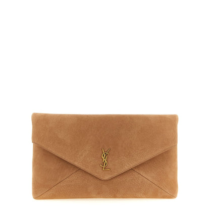 Saint Laurent Brown Lamb Leather Clutch Bag