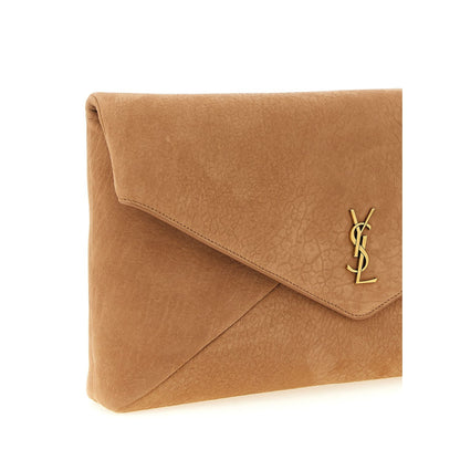 Saint Laurent Brown Lamb Leather Clutch Bag