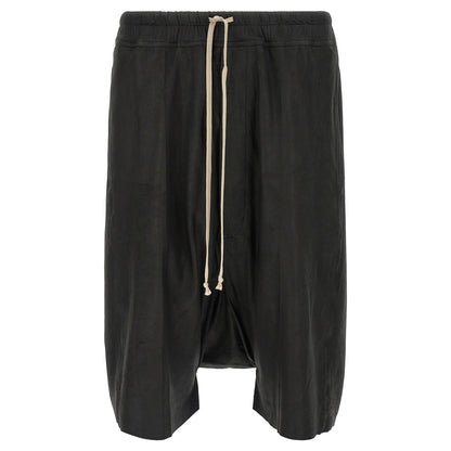 Rick Owens Black Lamb Leather Bermuda Shorts