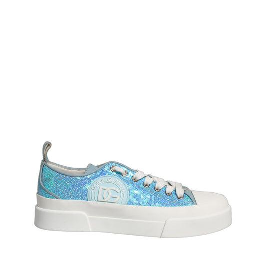 Dolce & Gabbana Blue White Sequin Logo Low Top Sneakers Shoes