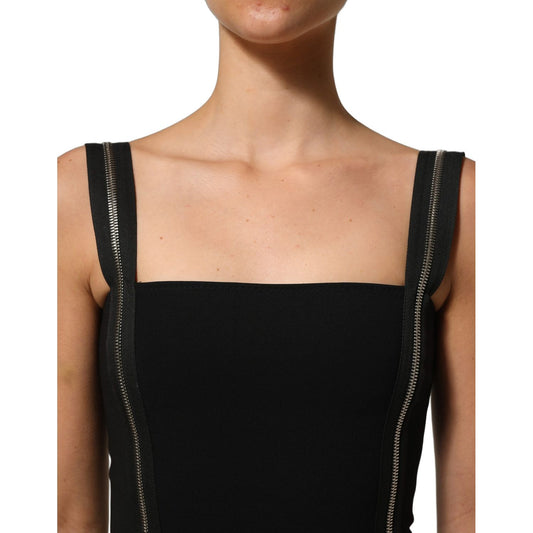 Dolce & Gabbana Black Sleeveless Front Zipper Midi Dress