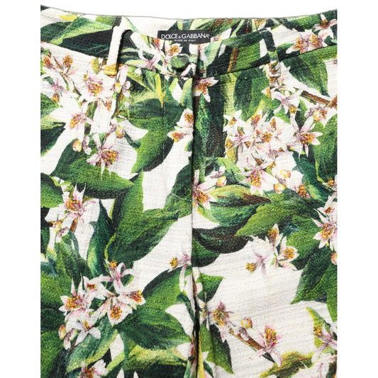Dolce & Gabbana White Floral Print Cropped Straight Pants