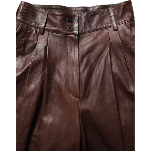 Dolce & Gabbana Brown Leather High Waist Tapered Leg Pants