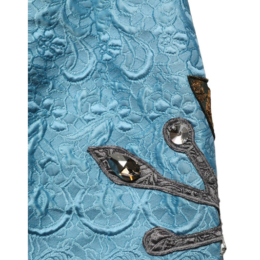 Dolce & Gabbana Blue Jacquard Embroidered A-line Skirt