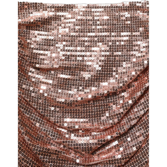 Dolce & Gabbana Rose Gold Sequin High Waist Ruched Maxi Skirt