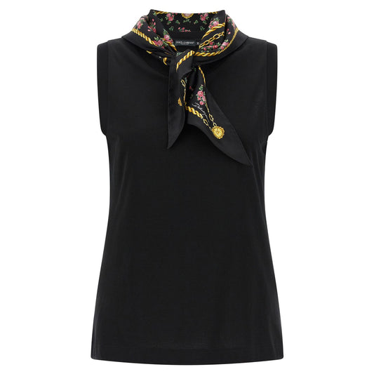 Dolce & Gabbana Black Cotton Sleeveles T-Shirt