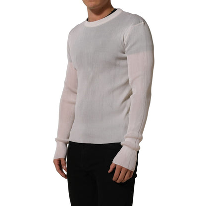Dolce & Gabbana White Silk Crew Neck Men Pullover Sweater