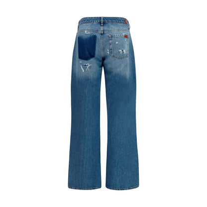 7FOR Blue Cotton Straight-Leg Jeans