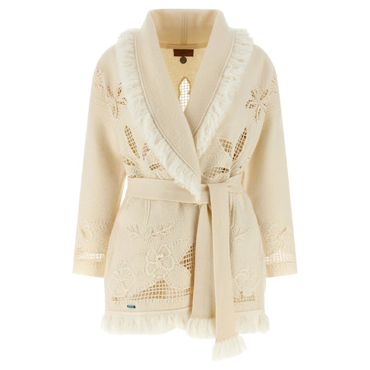 Alanui White Virgin Wool Cardigan