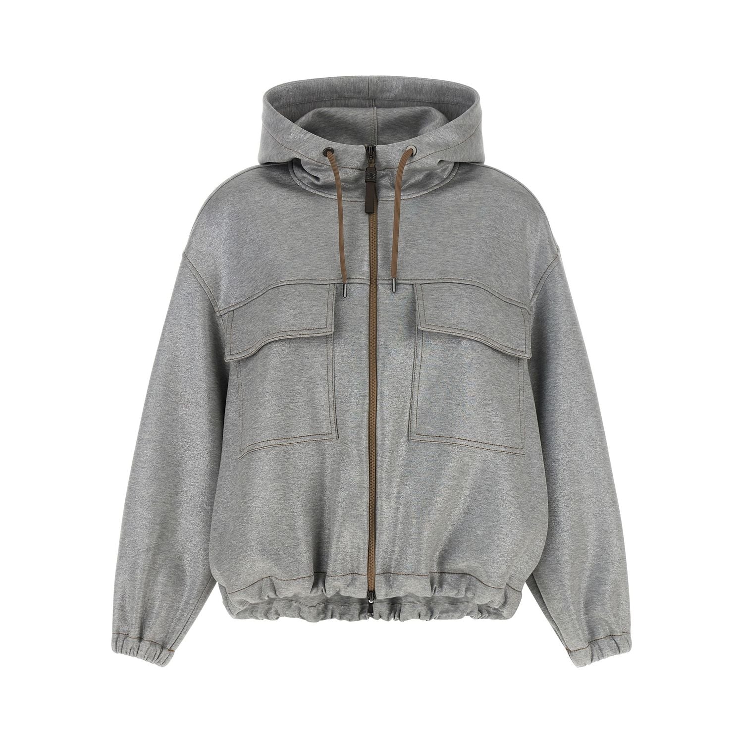 Brunello Cucinelli Silver Cotton Bomber