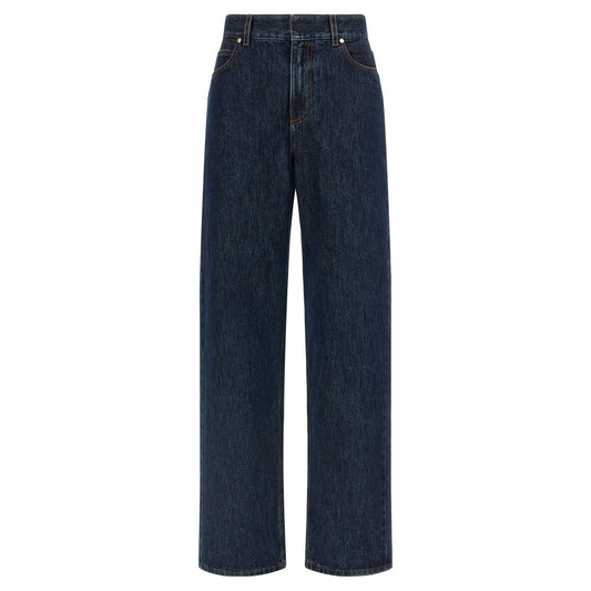 Fendi Blue Cotton Straight-Leg Jeans