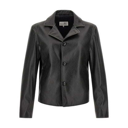 MM6 Maison Margiela Black Polyester Leather Jacket