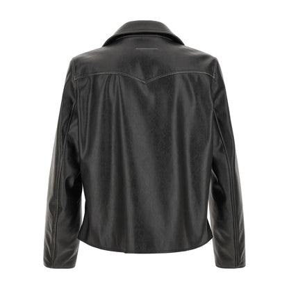 MM6 Maison Margiela Black Polyester Leather Jacket