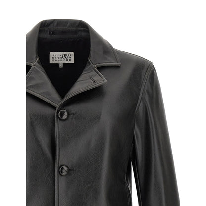 MM6 Maison Margiela Black Polyester Leather Jacket