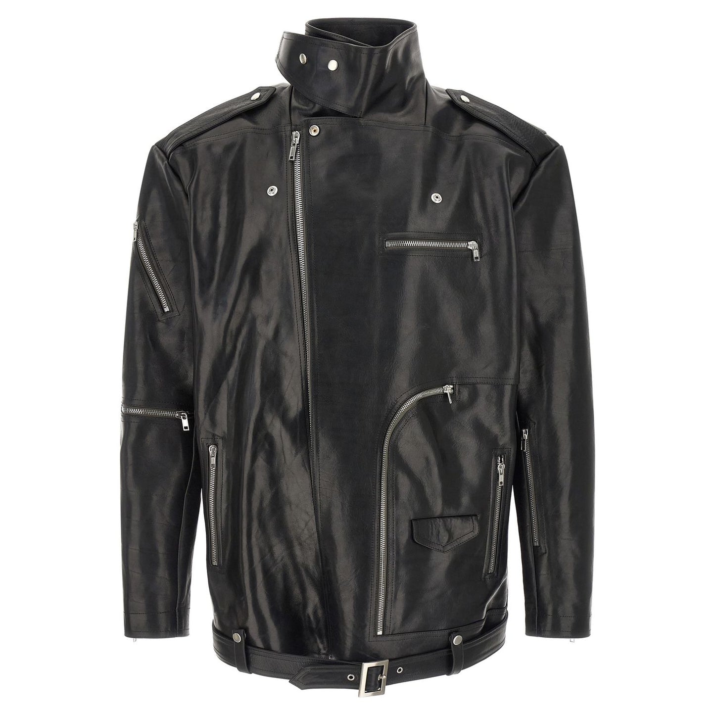 Rick Owens Black Bull Skin Leather Jacket