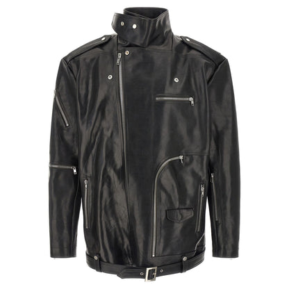 Rick Owens Black Bull Skin Leather Jacket