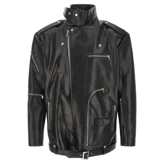 Rick Owens Black Bull Skin Leather Jacket