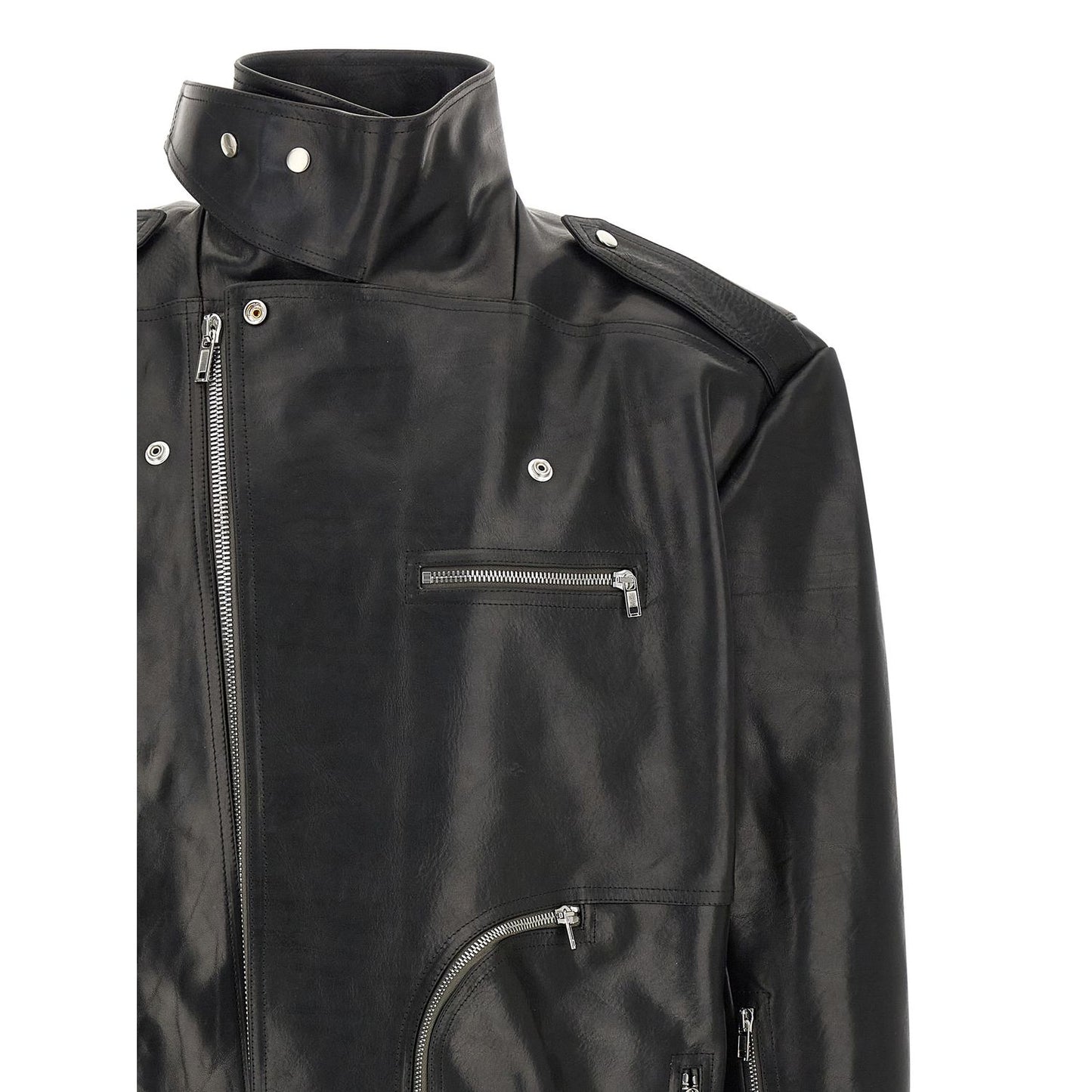 Rick Owens Black Bull Skin Leather Jacket