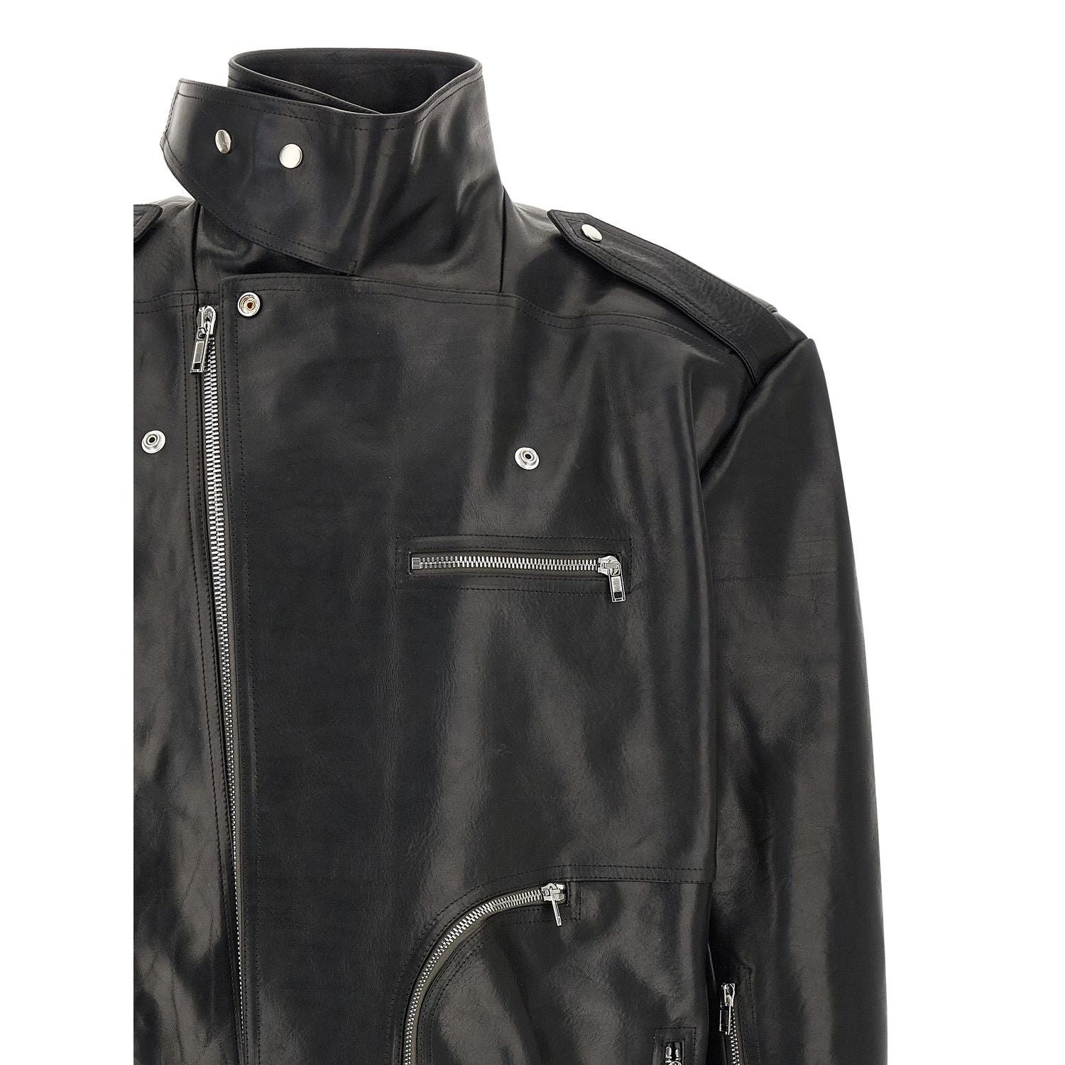 Rick Owens Black Bull Skin Leather Jacket