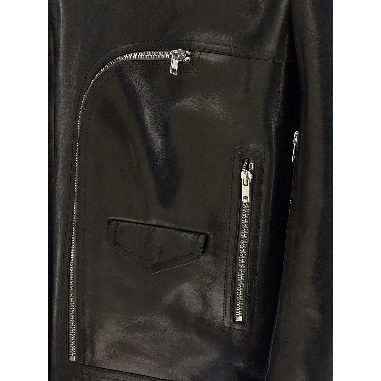 Rick Owens Black Bull Skin Leather Jacket
